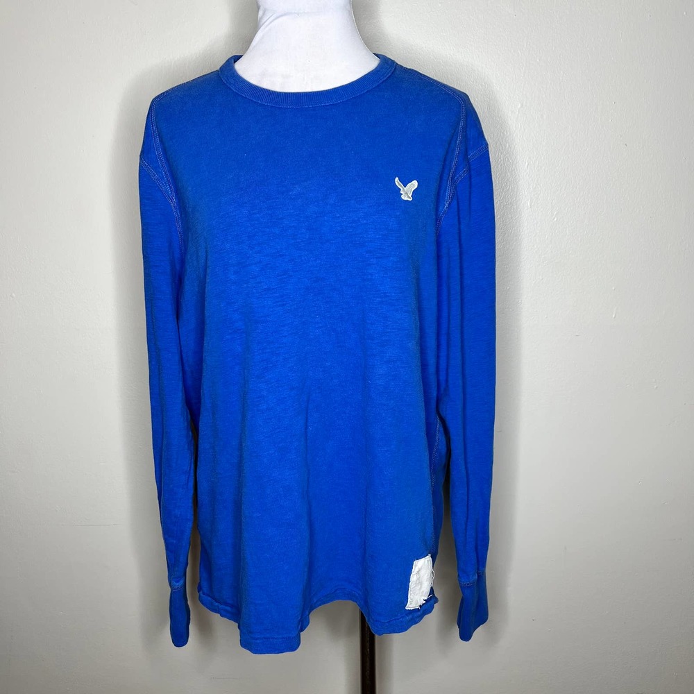 American Eagle Long Sleeve T-Shirt Mens XL Vintage Fit Blue Crew Neck Pullover